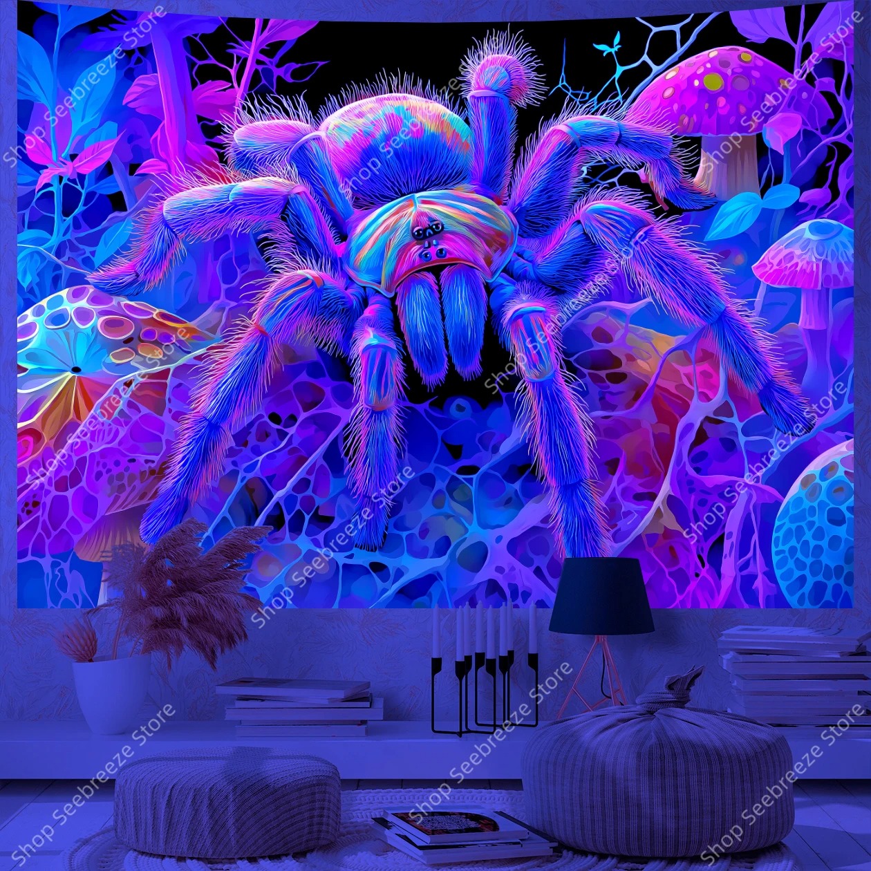 Leuchtende Tarantel – Mystischer UV‑Wandteppich für ein außergewöhnliches Ambiente