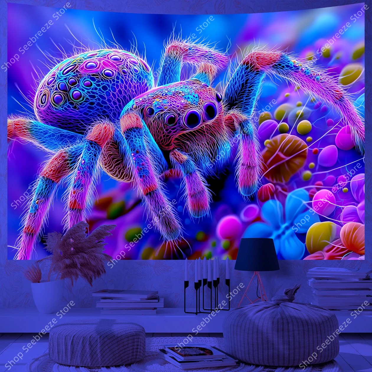 Leuchtende Tarantel – Mystischer UV‑Wandteppich für ein außergewöhnliches Ambiente