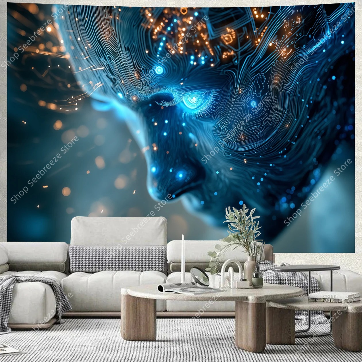 Cyber Punk Humanoid Glow Tech – Futuristischer Wandteppich für moderne Räume