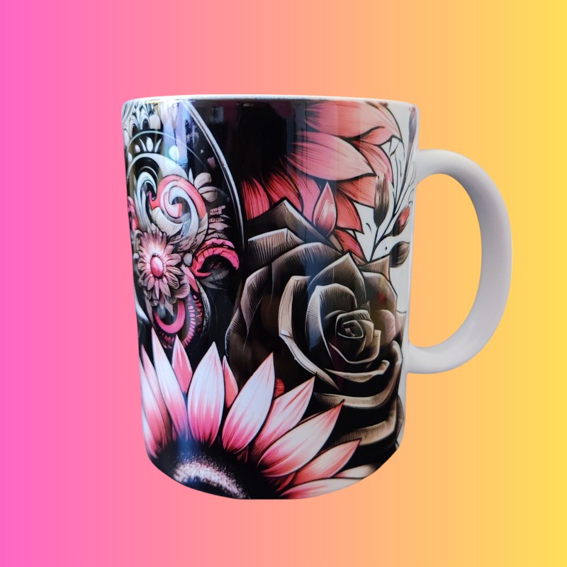 MUG MOTIF SKULL & FLOWERS