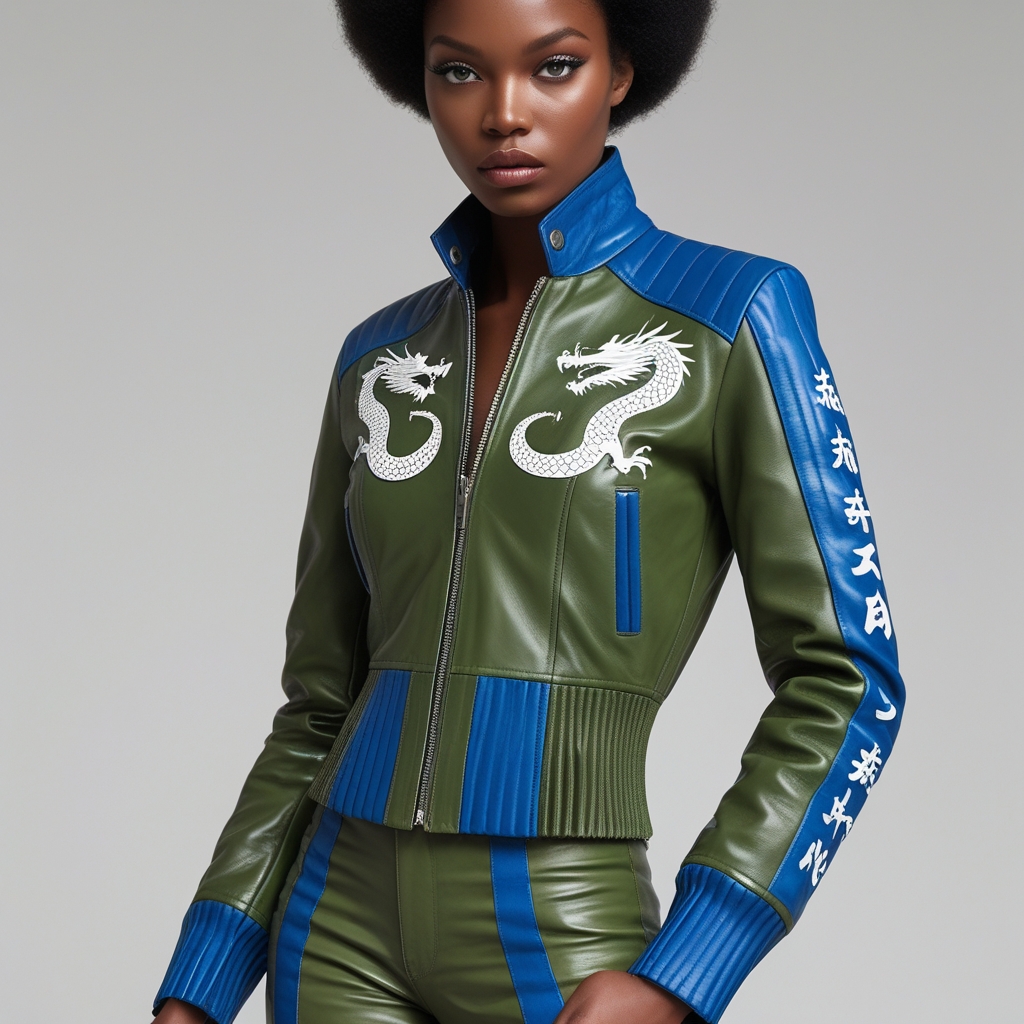 Leather Suit GBW1 | Green and Blue Dragon Jacket