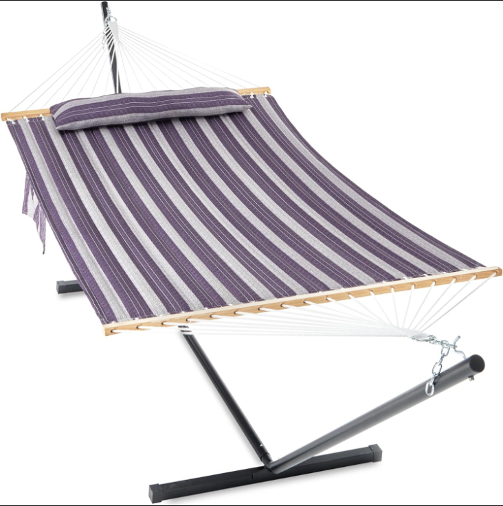 2 Person Hammock with Stand for Outside, Heavy Duty Steel Stand, Double 55inch Hammocks, Large Removable Pillow, Storage Bags, Max 475 lbs Capacity (Mountainside)