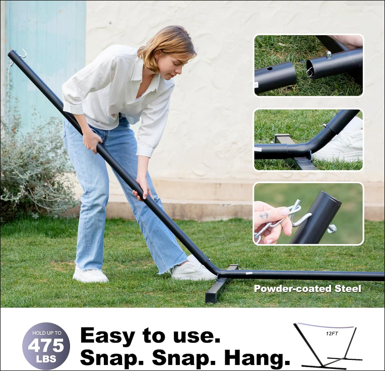 2 Person Hammock with Stand for Outside, Heavy Duty Steel Stand, Double 55inch Hammocks, Large Removable Pillow, Storage Bags, Max 475 lbs Capacity (Mountainside)