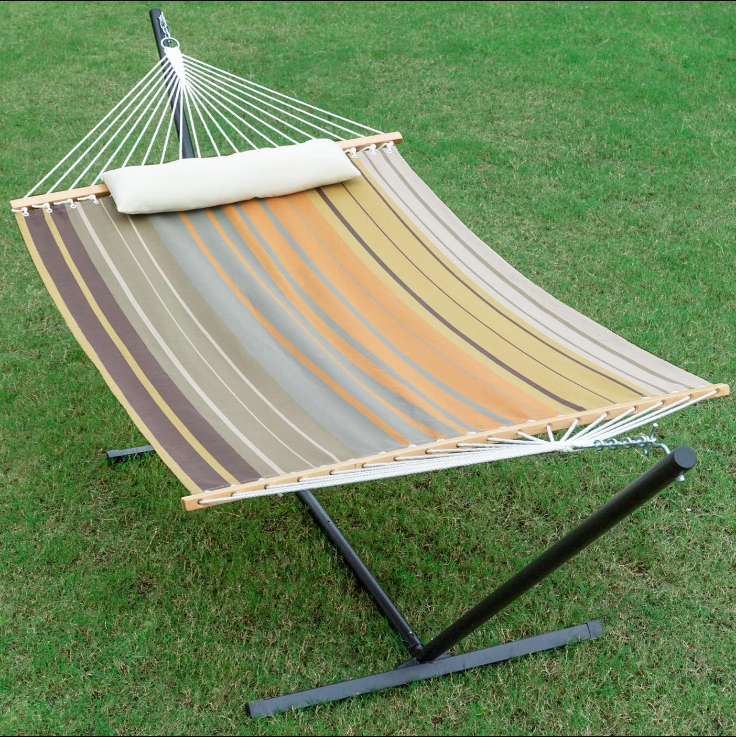55'' Hammock with Stand Included, Waterproof Textilene 2 People Hammocks, 12ft Heavy Duty Steel Stand, for Backyard Patio Outdoor, Max 475lbs Capacity, Quick Dry (Coffee)