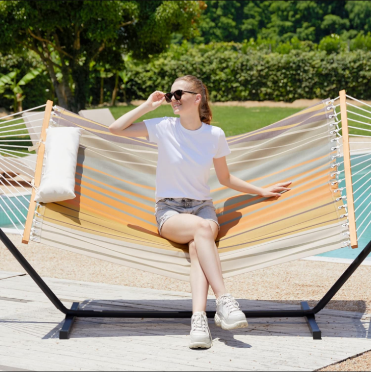 55'' Hammock with Stand Included, Waterproof Textilene 2 People Hammocks, 12ft Heavy Duty Steel Stand, for Backyard Patio Outdoor, Max 475lbs Capacity, Quick Dry (Coffee)