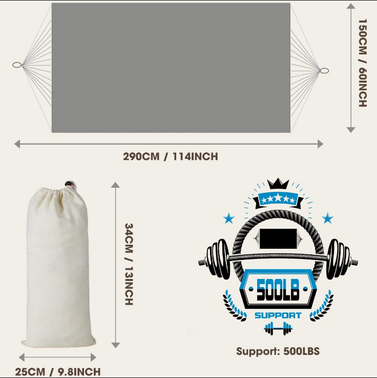 Backyard Hammock with Tassels Max 500lbs Durable Canvas Fabric Bohemian Style with Thickened Rope and Carry Bag for Outdoor, Garden, Patio, Wedding Decor (White)