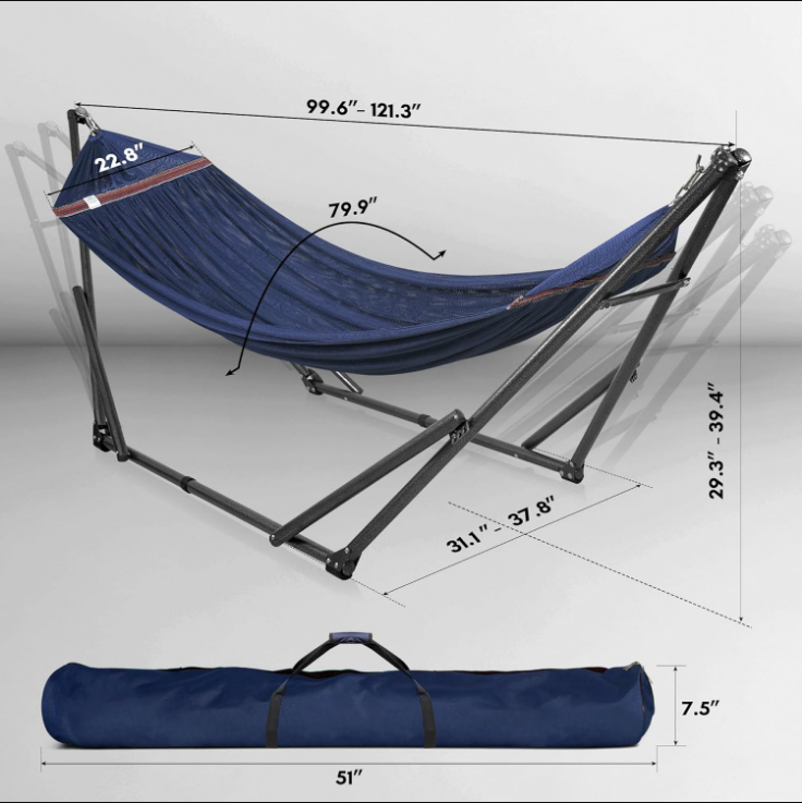 Double Hammock with Stand Included for 2 Persons/Foldable Hammock Stand 600 lbs Capacity Portable Case - Inhouse, Outdoor, Camping, Aegean