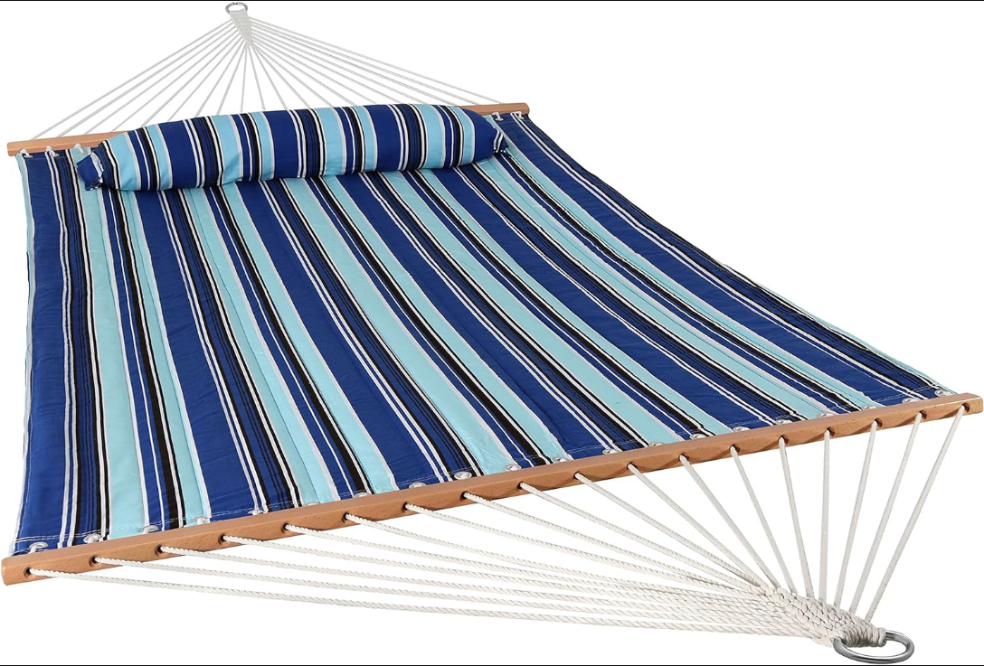 Outdoor Quilted Fabric Hammock - Two-Person with Spreader Bars - Heavy-Duty 450-Pound Capacity - Catalina Beach