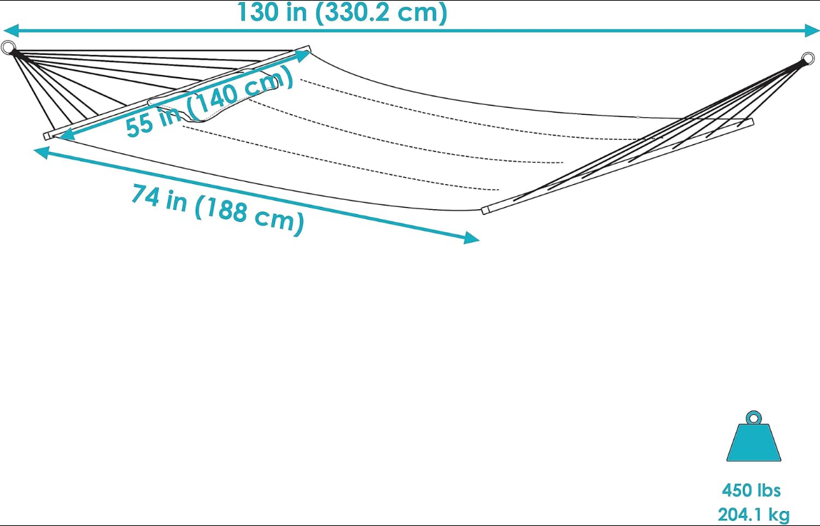 Outdoor Quilted Fabric Hammock - Two-Person with Spreader Bars - Heavy-Duty 450-Pound Capacity - Catalina Beach
