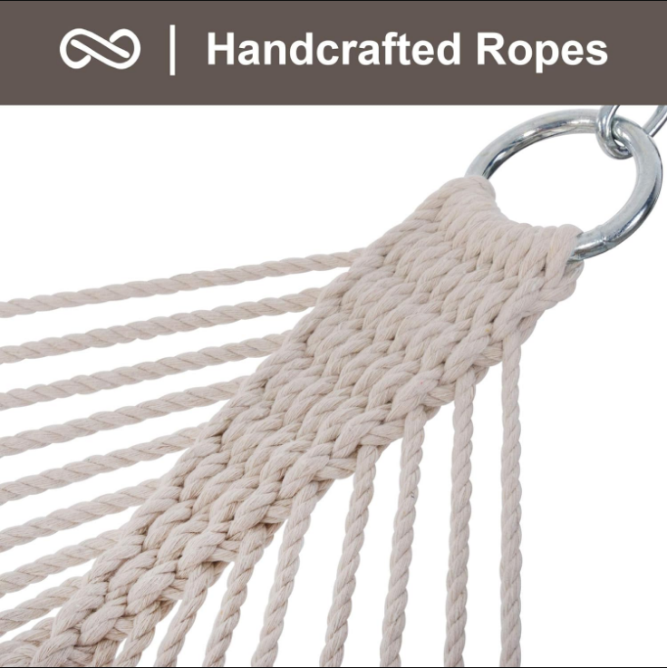  Hammocks Traditional Rope Double Hammock with Hardwood Spreader Bar and Carrying Bag, 450 lbs Capacity, Natural