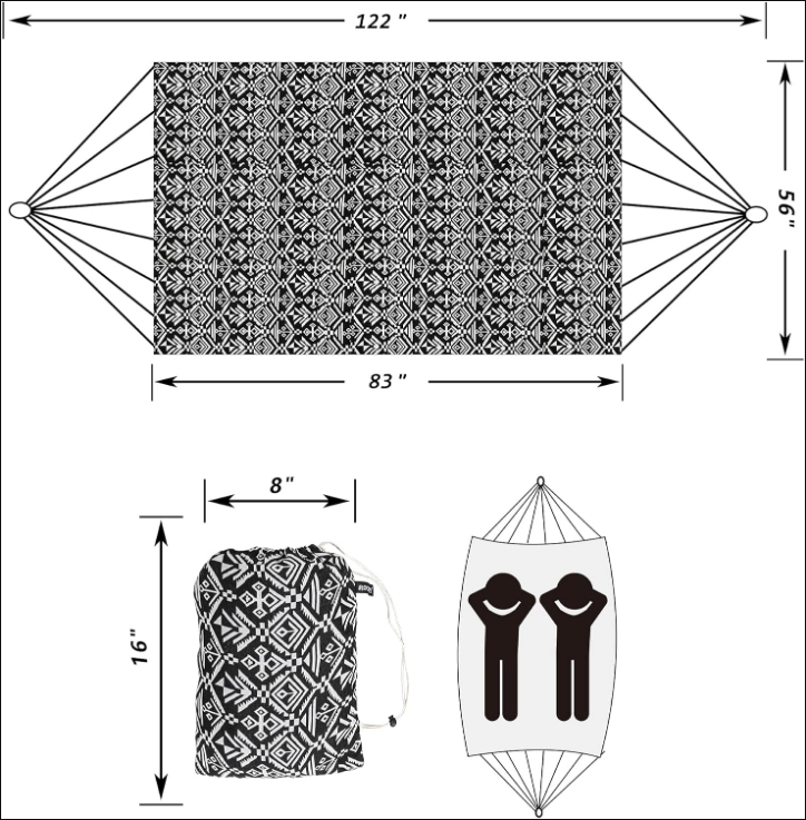 Portable Hammock with Tassel,2 Person,Brazilian Tree Hammocks with Carry Bag for Bedroom,Garden,Backyard,Patio,Outdoor and Indoor XX-Large Black/White Woven Cotton Fabric, Up to 450Lbs
