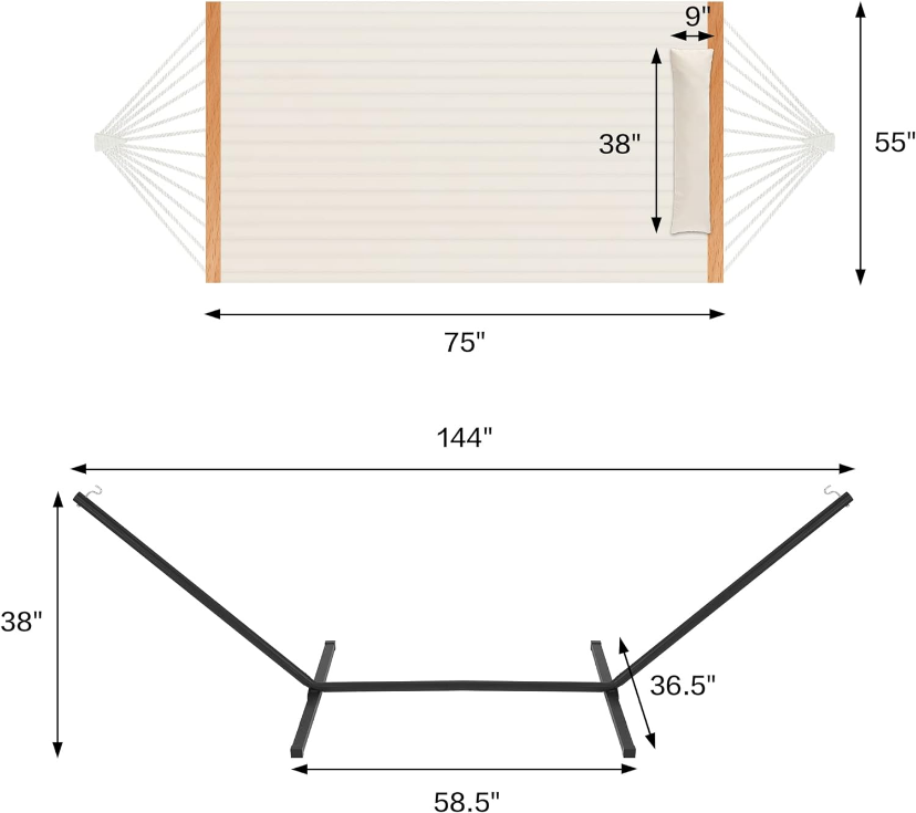 Two Person Hammock with Stand Heavy Duty, Outdoor Patio Hammock with Portable Steel Stand, Large Double Hammocks,480lbs Capacity