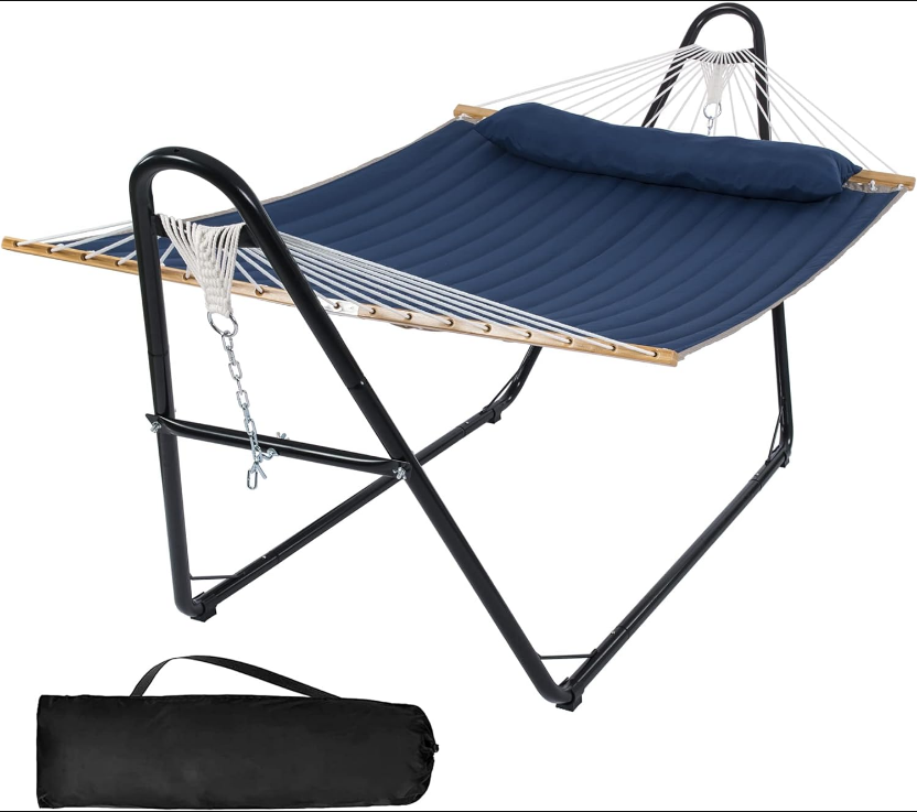 Hammocks for Outside with 10 ft Stand, Space Saving Heavy Duty Backyard Standing Hammock, Blue