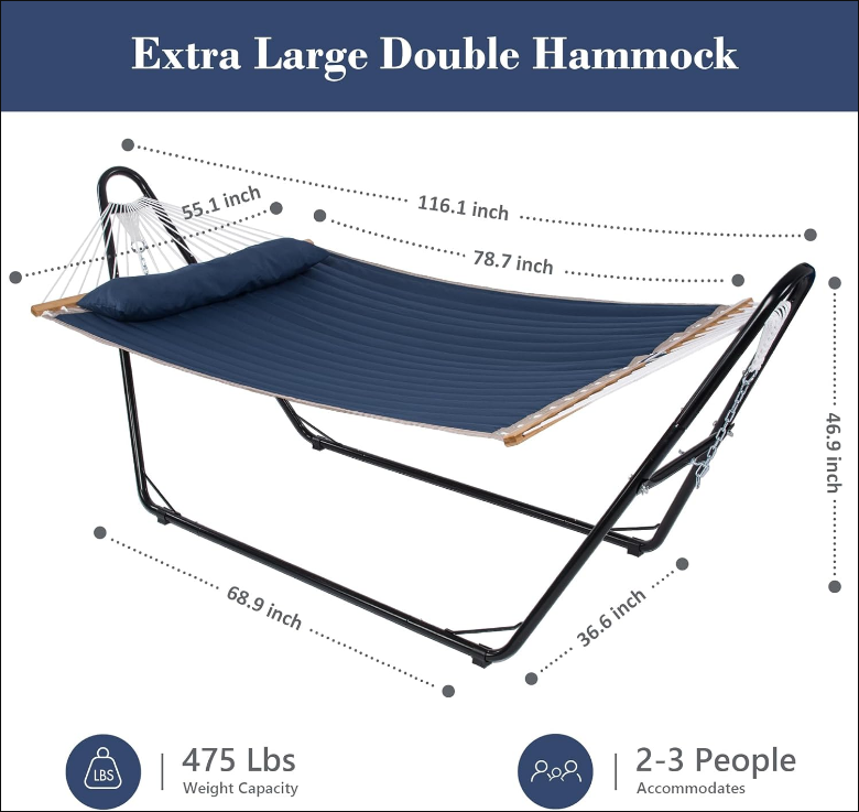 Hammocks for Outside with 10 ft Stand, Space Saving Heavy Duty Backyard Standing Hammock, Blue
