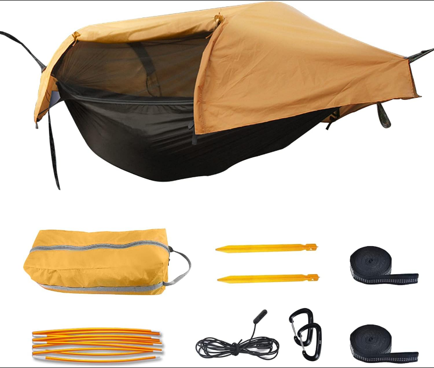 440Lbs Camping Hammock with Mosquito Net and Rainfly Cover Portable Hammock Tent (Orange)