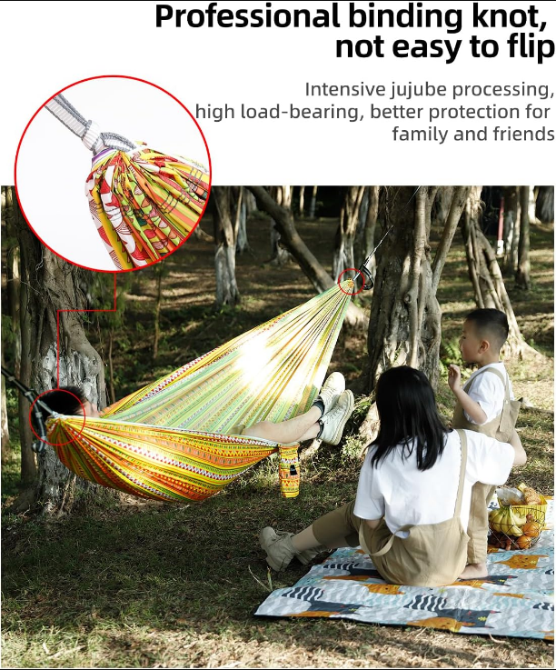 Camping Hammock Portable Double & Single Hammock, Outdoor Kids Hammock with 2 Tree Straps, Two Person Hammock Lightweight Hammock for Backpacking, Travel, Hiking, Beach, Camping Gear