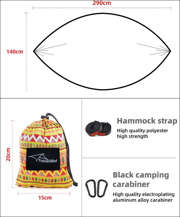 Camping Hammock Portable Double & Single Hammock, Outdoor Kids Hammock with 2 Tree Straps, Two Person Hammock Lightweight Hammock for Backpacking, Travel, Hiking, Beach, Camping Gear
