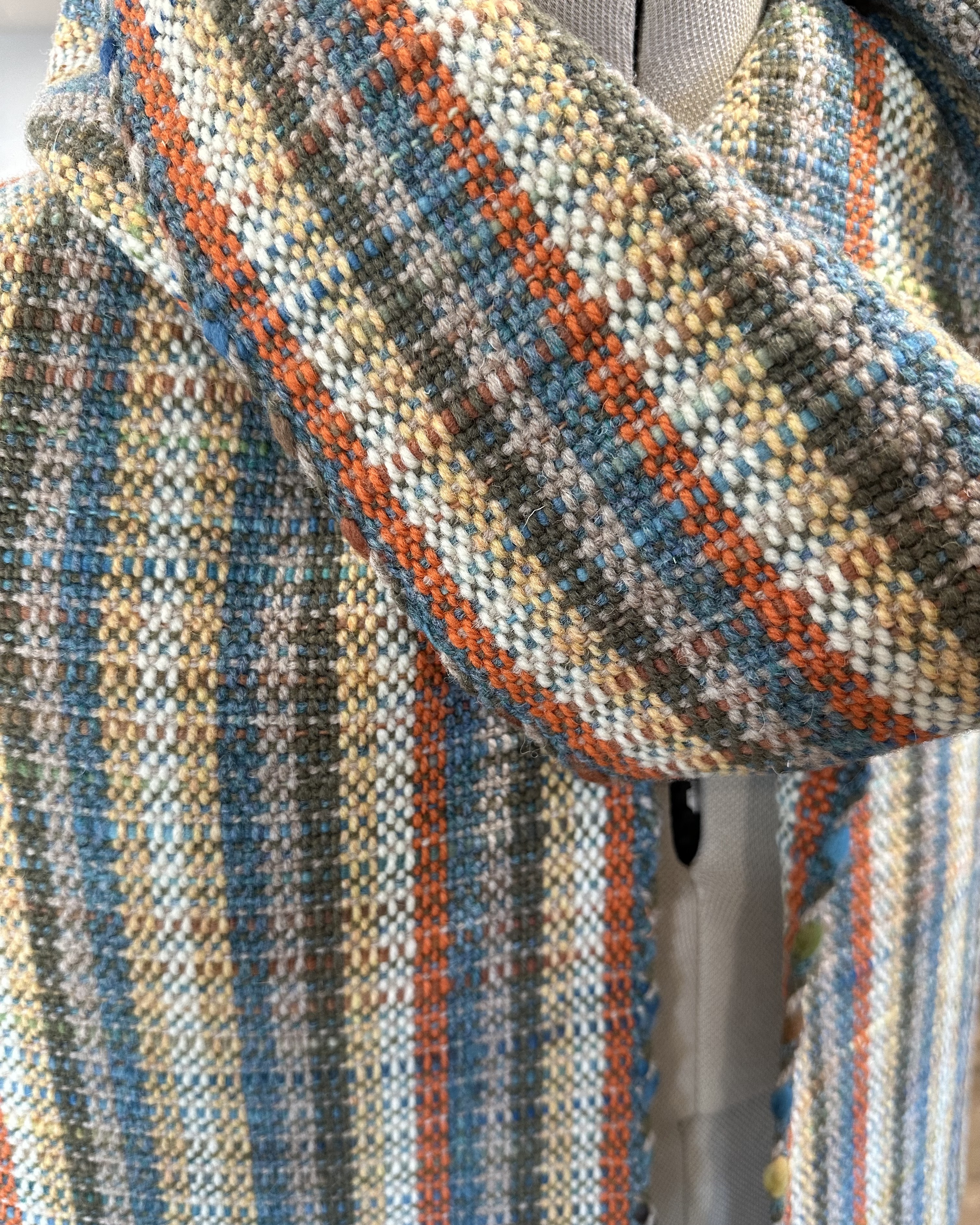 "Feeling Groovy II", "Signature Rag Rug Scarf Series" (Long), Handwoven, Maritime Worsted Wool, Hand Dyed Merino "Floof"