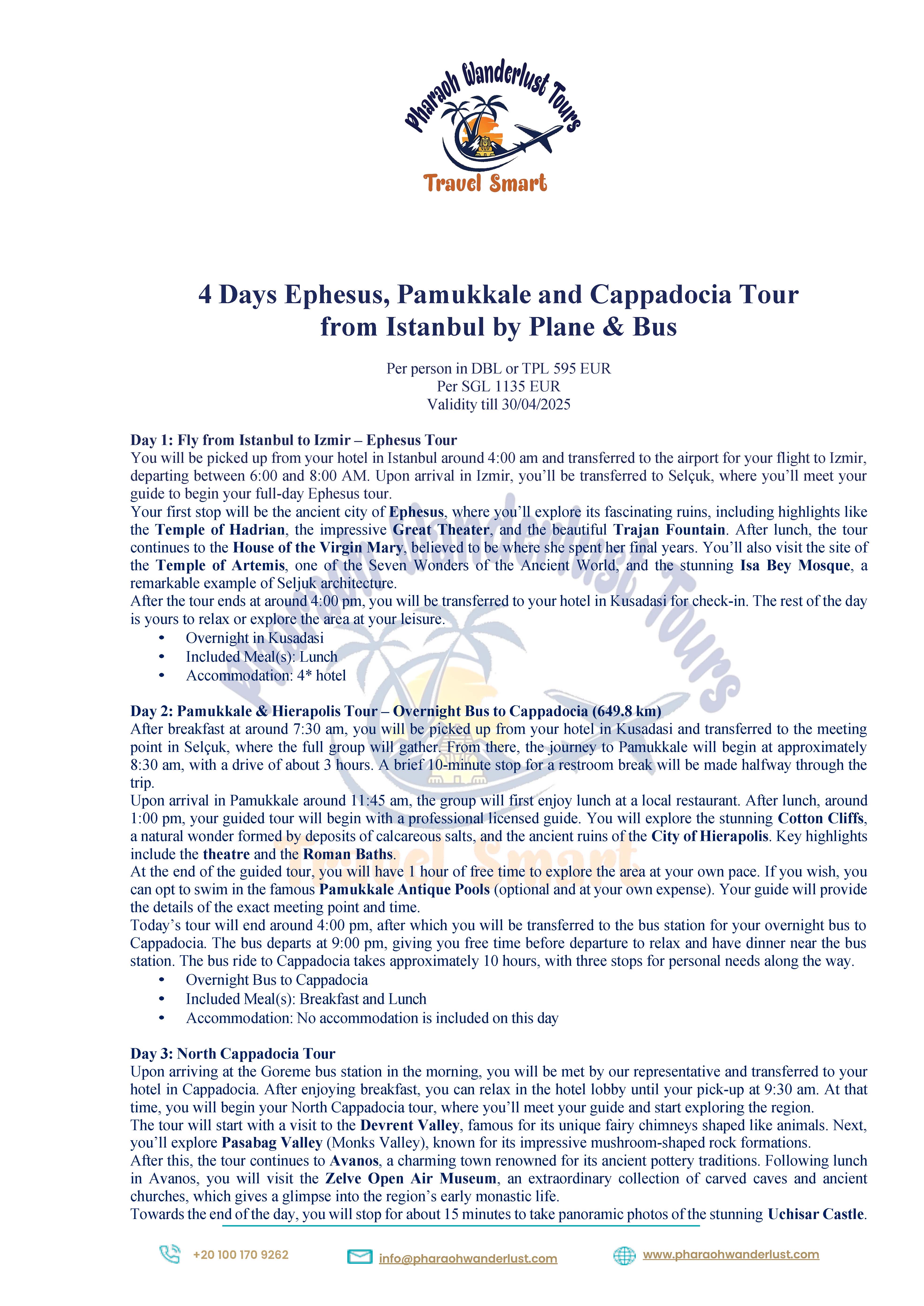 4 Days Ephesus, Pamukkale and Cappadocia Tour from Istanbul by Plane & Bus