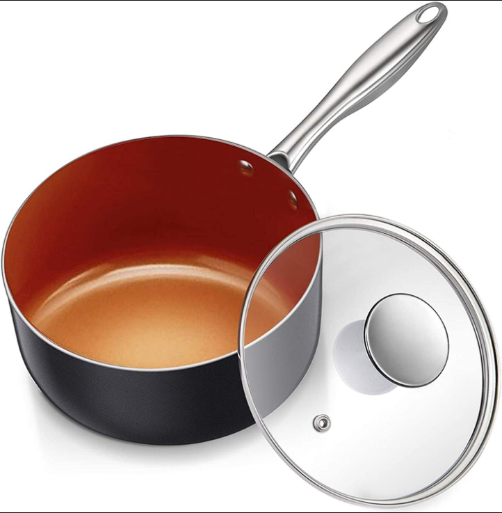 3 Quart Saucepan with Lid, Ultra Nonstick Coppper Sauce Pan with Lid, Small Pot with Lid, Ceramic Nonstick Saucepan 3 quart, Small Sauce Pot, Copper Pot 3 Qt, Ceramic Sauce Pan 3 Quart
