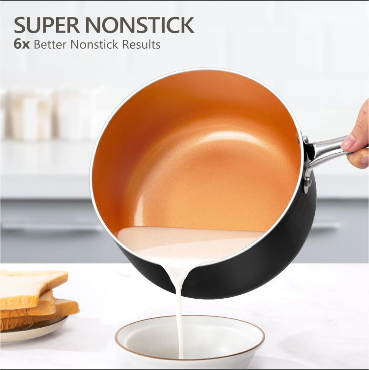 3 Quart Saucepan with Lid, Ultra Nonstick Coppper Sauce Pan with Lid, Small Pot with Lid, Ceramic Nonstick Saucepan 3 quart, Small Sauce Pot, Copper Pot 3 Qt, Ceramic Sauce Pan 3 Quart