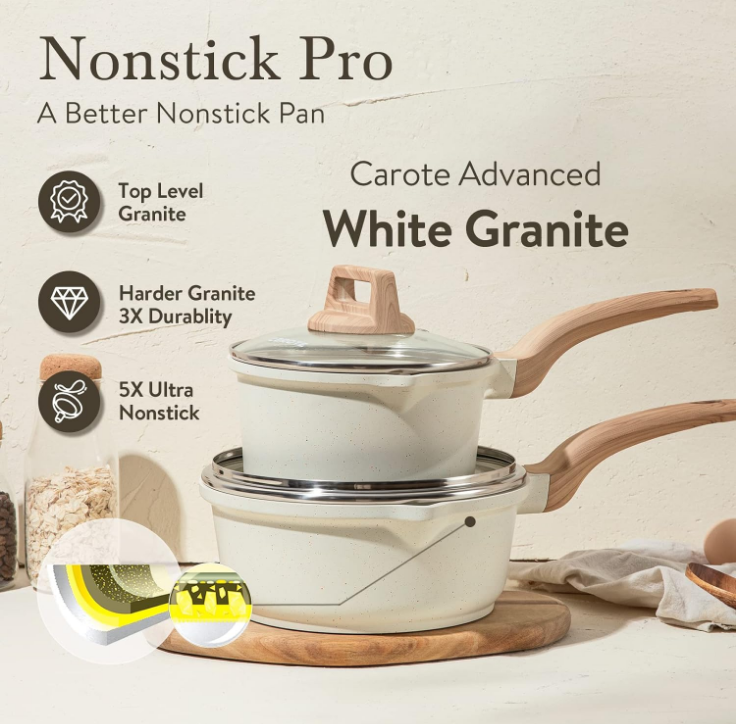 1.5Qt & 2.5Qt Sauce Pan Set with Lid Nonstick Saucepan 4 Pcs Non Stick Sauce Pots Cooking Pot with Pour Spout, Easy to Clean, Small Kitchen Pots Induction Pot, PFOA FREE (White Granite)