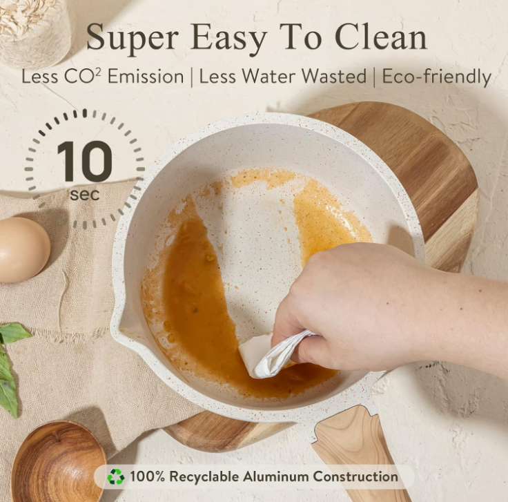 1.5Qt & 2.5Qt Sauce Pan Set with Lid Nonstick Saucepan 4 Pcs Non Stick Sauce Pots Cooking Pot with Pour Spout, Easy to Clean, Small Kitchen Pots Induction Pot, PFOA FREE (White Granite)