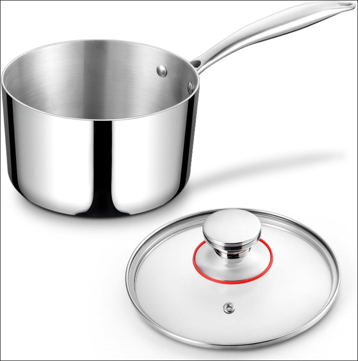3-Quart Tri-Ply Saucepan with Lid, Joyfair 18/10 Stainless Steel Sauce Pot with Heatproof Handle, Induction Cookware for Cooking Boiling Stewing, Suitable for All Cooktops (Gas, Electric & Ceramic)