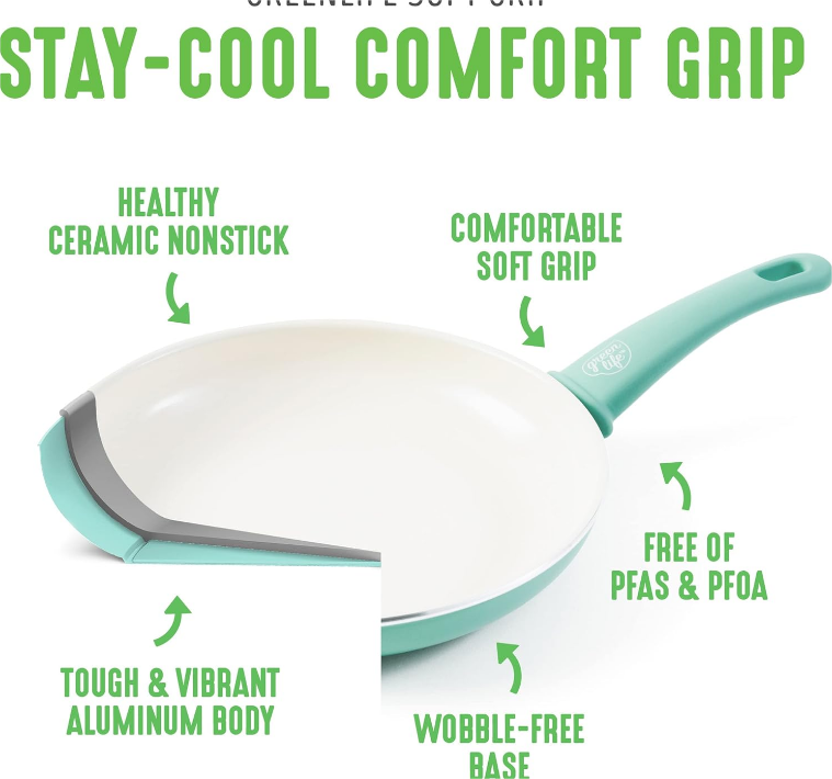 Soft Grip Healthy Ceramic Nonstick, 1QT and 2QT Saucepan Pot Set with Lids, PFAS-Free, Dishwasher Safe, Turquoise