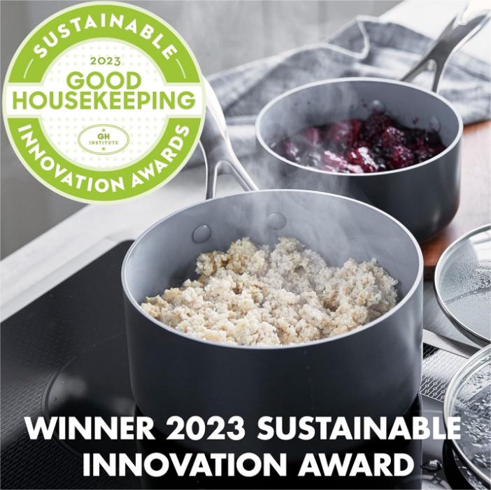 Valencia Pro Hard Anodized Healthy Ceramic Nonstick 2QT and 3QT Saucepan Pot Set with Lids, PFAS-Free, Induction, Dishwasher Safe, Oven Safe, Gray