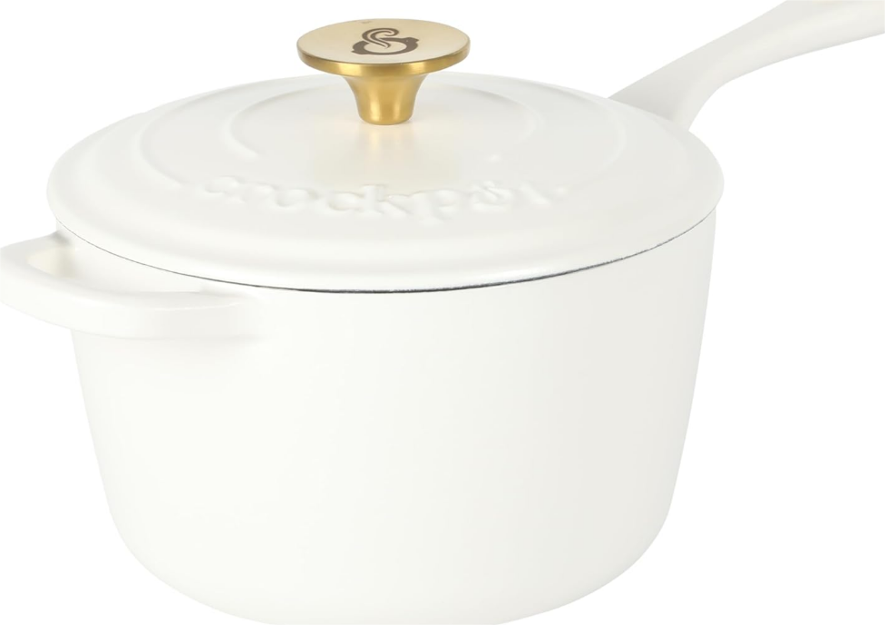 3 Qt Enamel Cast Iron Sauce Pan W/Lid - Matte Linen White