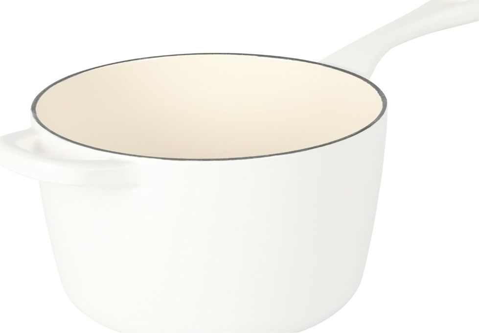 3 Qt Enamel Cast Iron Sauce Pan W/Lid - Matte Linen White