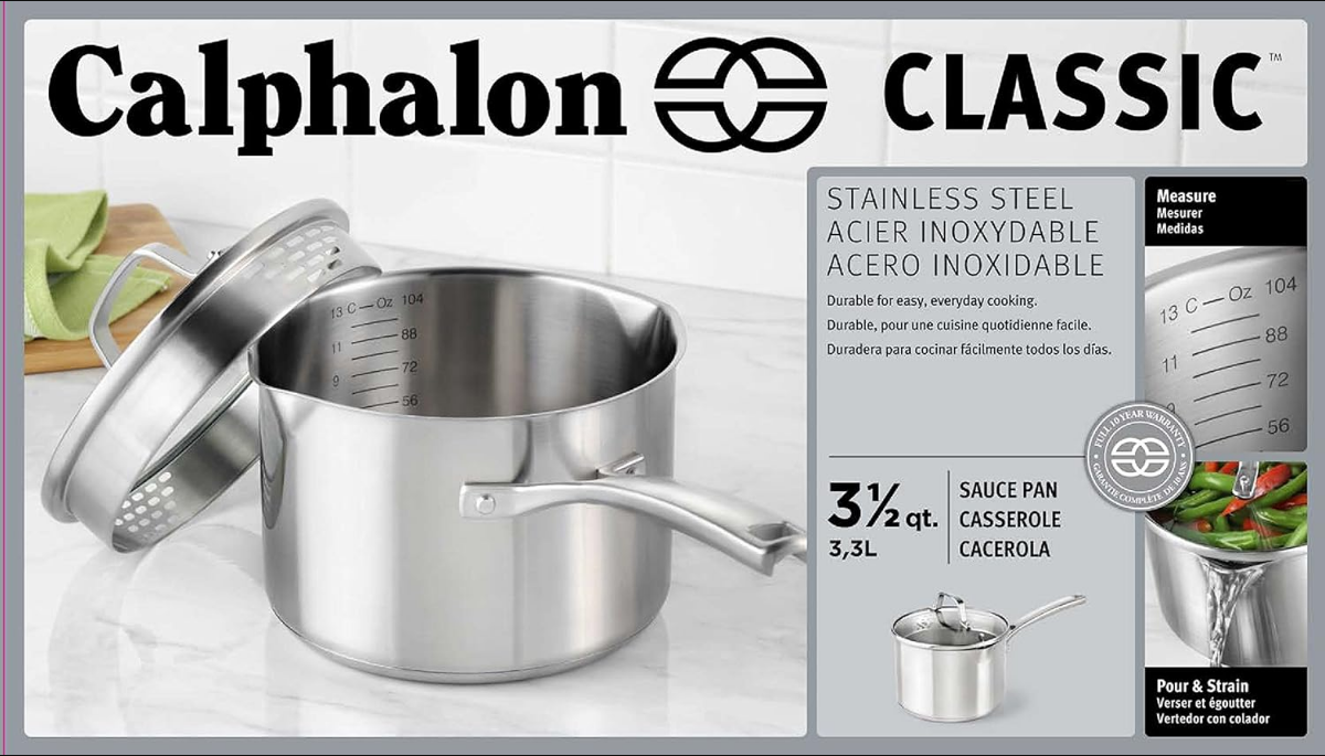  Classic 3.5 Quart Saucepan with Lid, Stainless Steel, Dishwasher Safe
