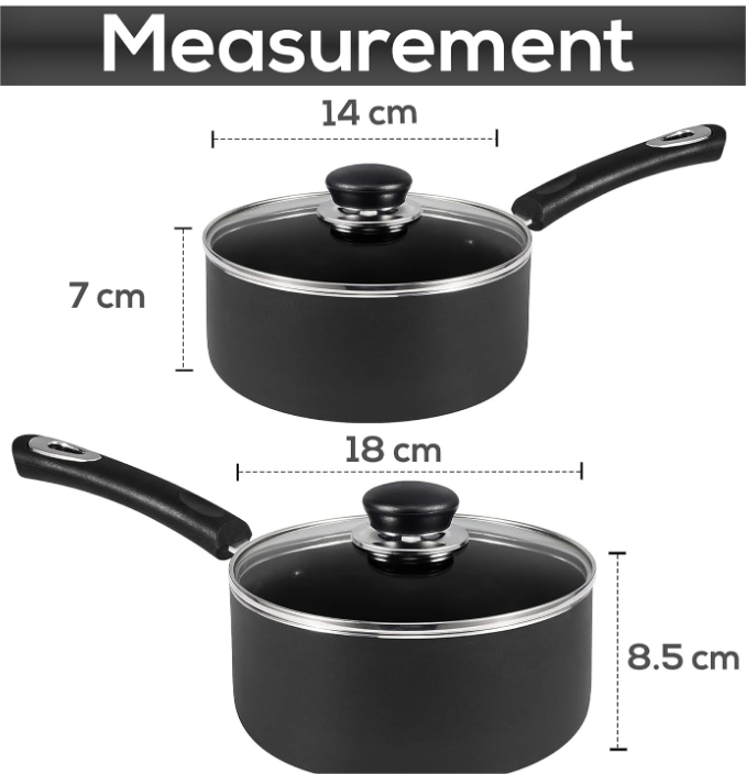 Nonstick Saucepan Set with Lid - 1 Quart and 2 Quart Multipurpose Pots Set Use for Home Kitchen or Restaurant (Grey-Black)