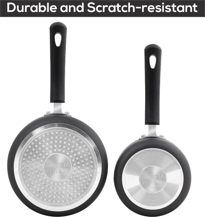 Nonstick Saucepan Set with Lid - 1 Quart and 2 Quart Multipurpose Pots Set Use for Home Kitchen or Restaurant (Grey-Black)