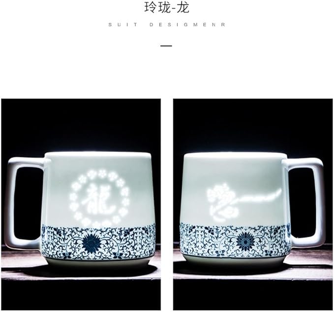 Blue and White Porcelain Dragon Teacup with Infuser and Lid Set