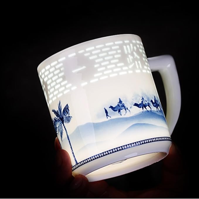 Blue and White Linglong Porcelain Teacup with Infuser and Lid Set, Infusion mug