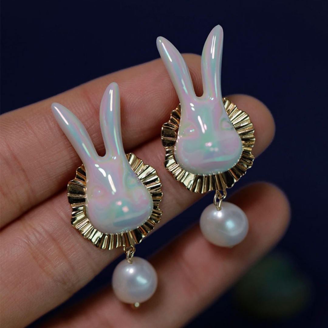 Handcrafted Ceramic Pearl Bunny Earrings