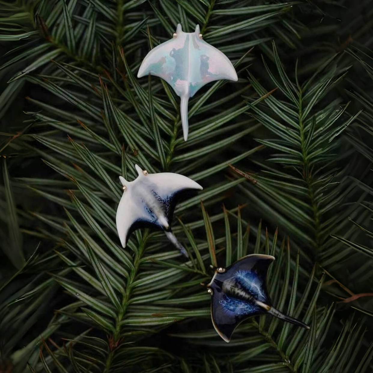 Manta Devilfish: Original design handmade ceramic brooch