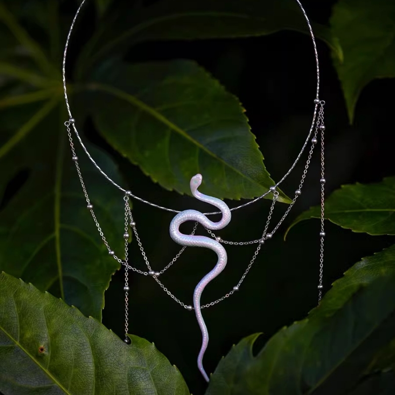 Ceramic Snake 925 Silver Necklace