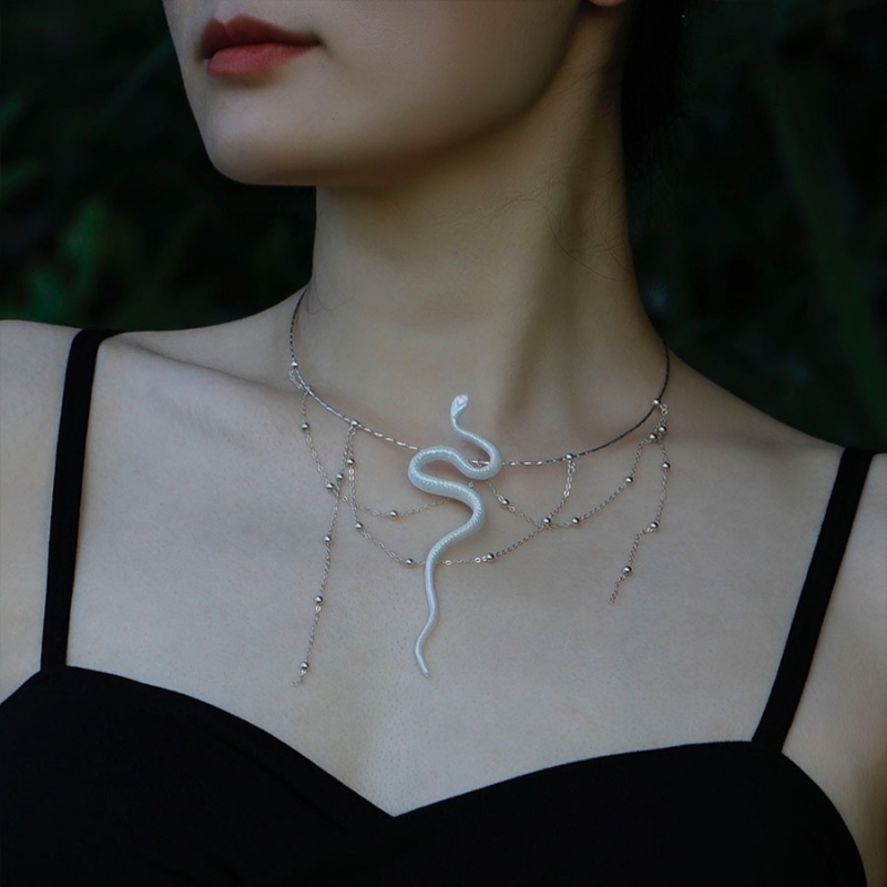 Ceramic Snake 925 Silver Necklace