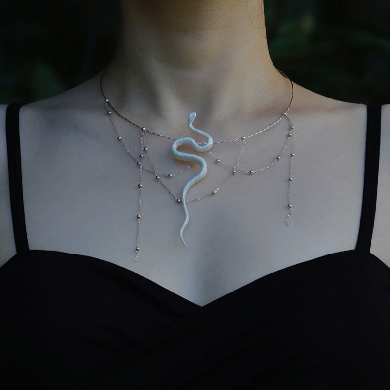 Ceramic Snake 925 Silver Necklace