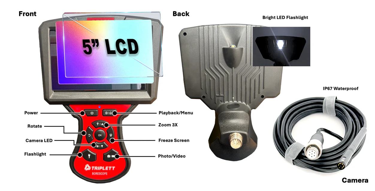 High Definition Borescope Inspection Camera (Dual Camera), 5mm, 5M Cable- (BR350)