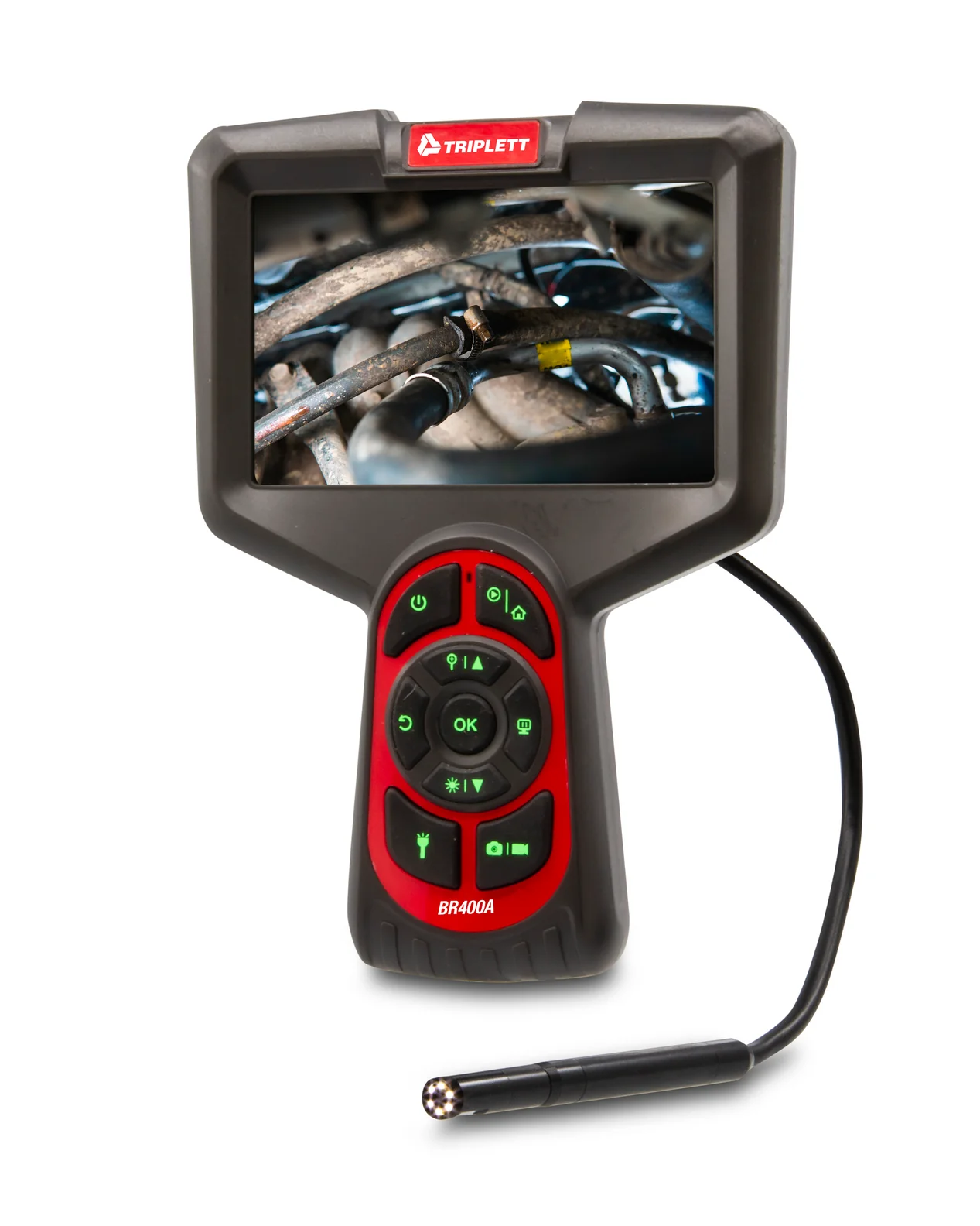 High-Definition Borescope with Dual 8.5mm Waterproof Cameras, 360° Rotating Camera and Display, 5M Cable – (BR400A)