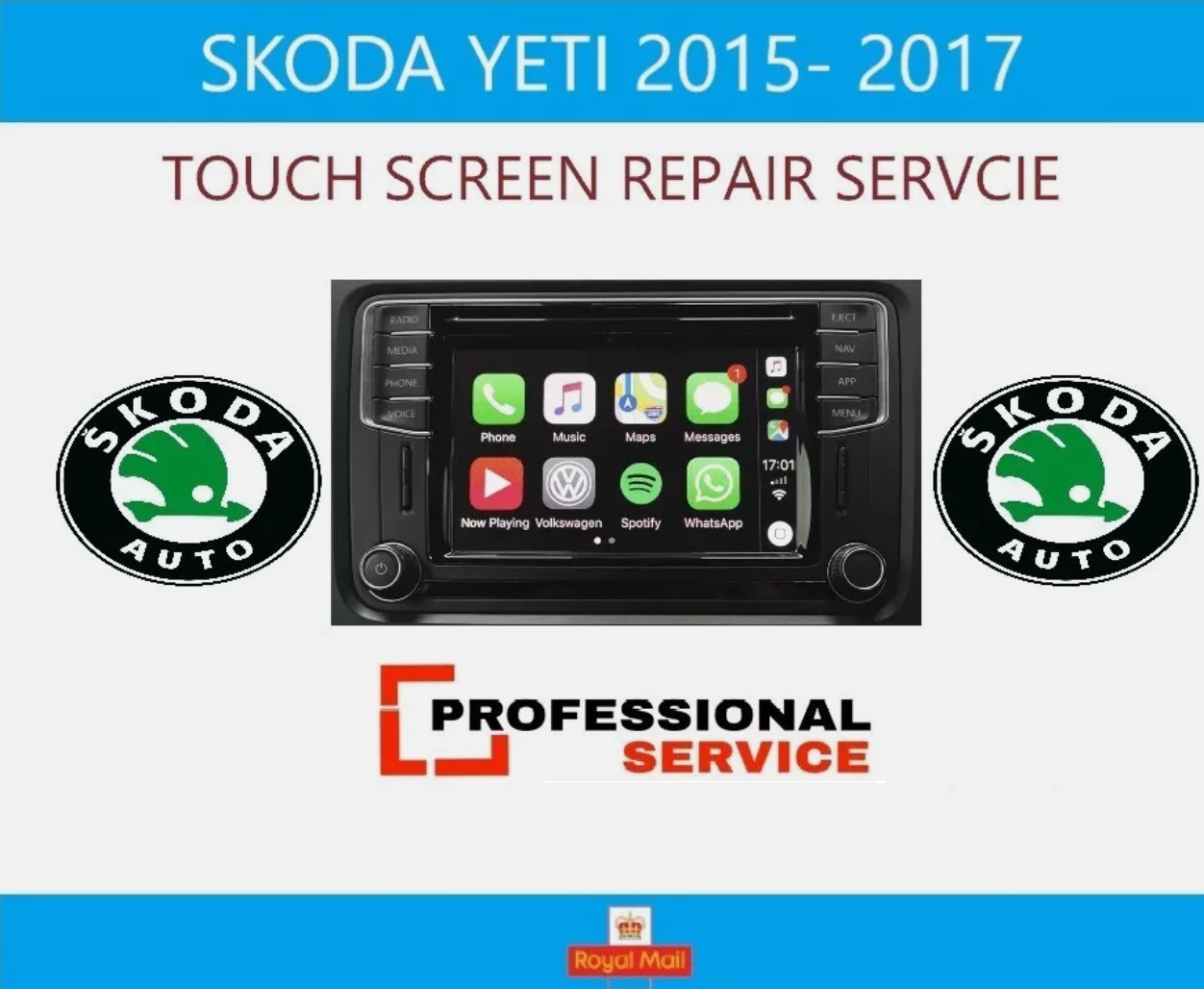 SKODA YETI 2015 2016 2017 SAT NAV MEDIA UNIT DISPLAY TOUCH SCREEN REPAIR SERVICE