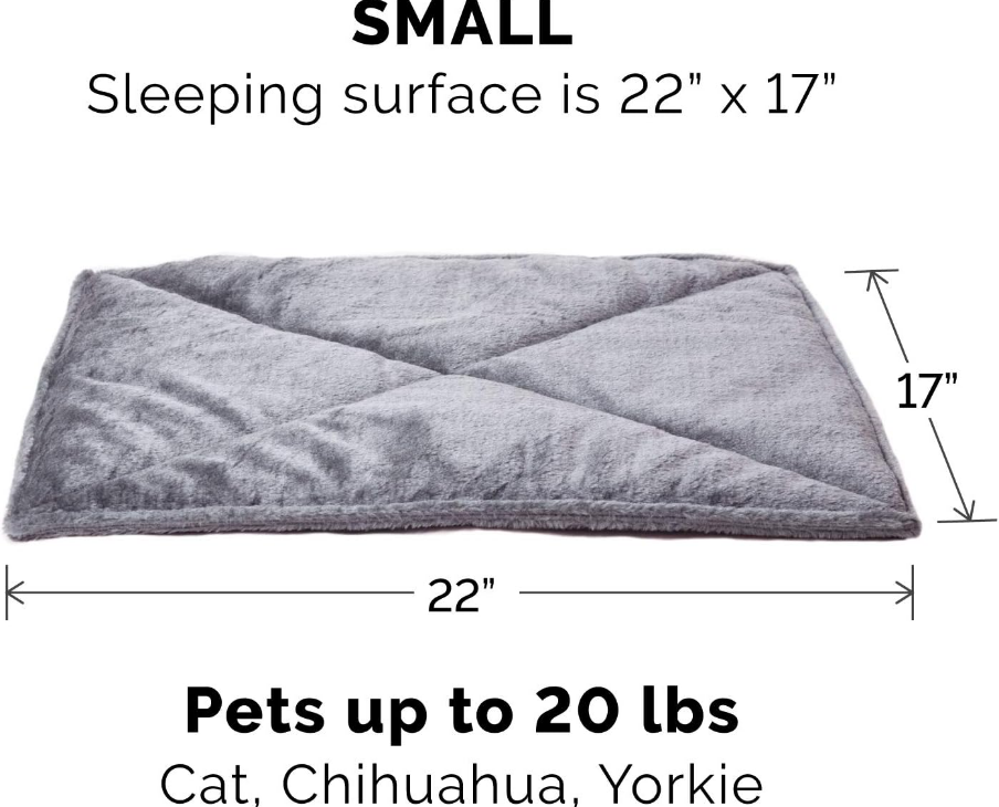 ThermaNAP Self-Warming Cat Bed for Indoor Cats & Small Dogs, Washable & Reflects Body Heat - Quilted Faux Fur Reflective Bed Mat - Gray, Small