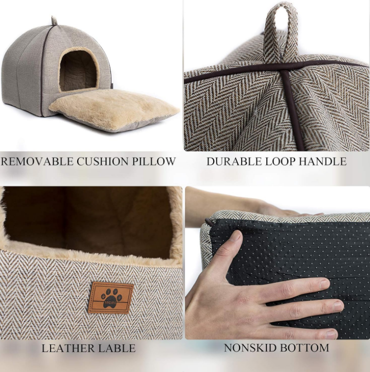 Cat Bed for Indoor Cats - Cat House Tent with Removable Washable Cushioned Pillow, Soft and Self Warming Kitten beds & Furniture, Pet Bed