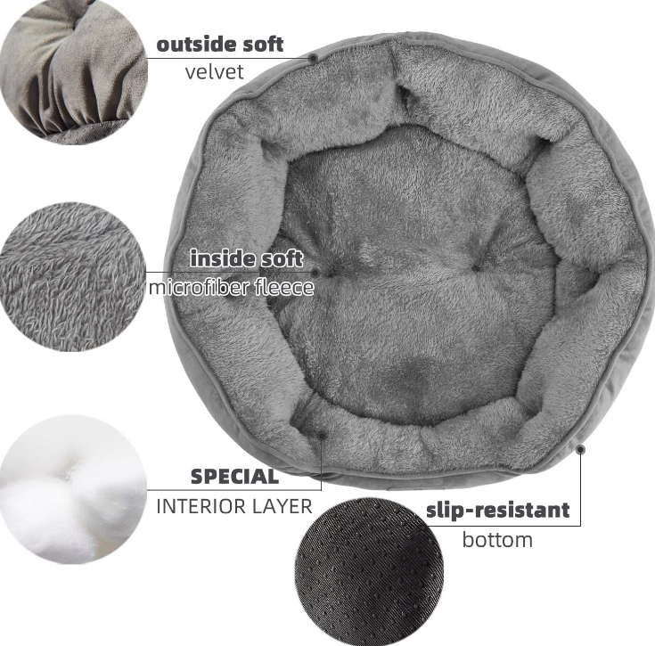 Small Dog Bed for Small Dogs, Cat Beds for Indoor Cats, Pet Bed for Puppy and Kitty, Extra Soft & Machine Washable with Anti-Slip & Water-Resistant Oxford Bottom, Grey, 20 inches