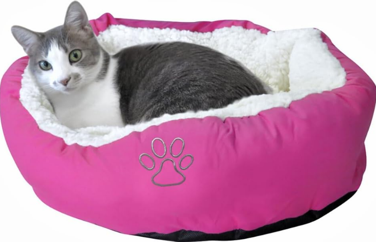 Cat Bed, Plush Round Cat Beds for Indoor Cats, Warm & Ultra Soft, Machine Washable, Removable Comfy Cushion, Calming Pet Bed, Assorted Colors