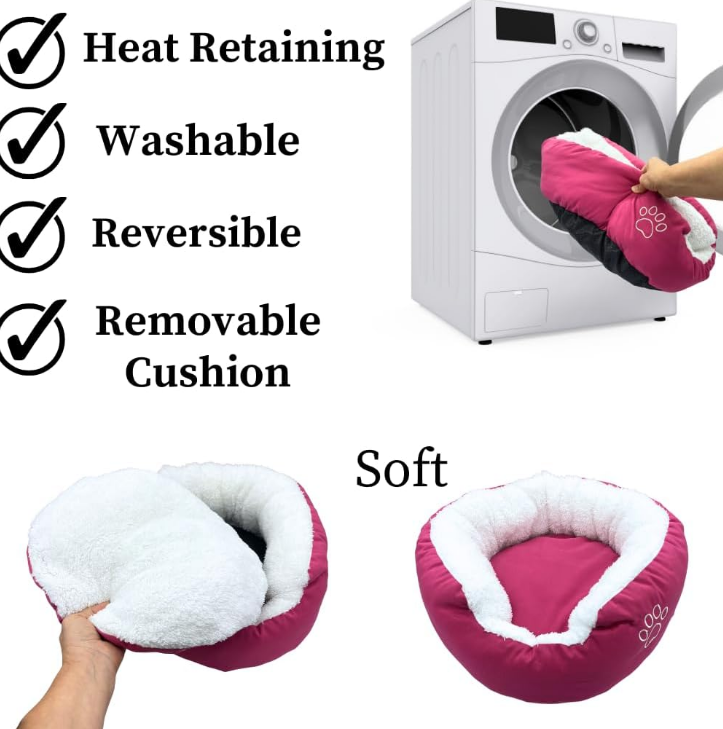 Cat Bed, Plush Round Cat Beds for Indoor Cats, Warm & Ultra Soft, Machine Washable, Removable Comfy Cushion, Calming Pet Bed, Assorted Colors